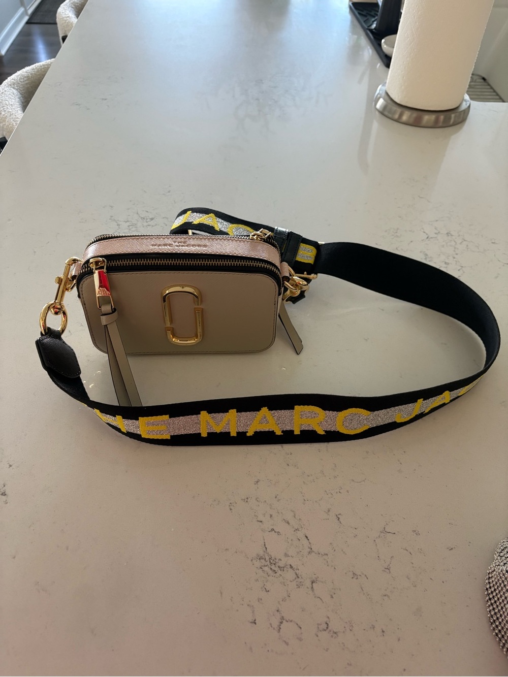 Marc Jacobs Khaki Snapshot Bag with Black Branded Strap
